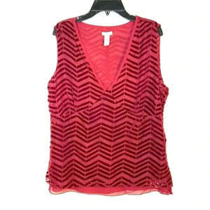 Vintage Y2K Old Navy Top Large (Fits Med) Chevron Velvet Burnout Side Zip Maroon